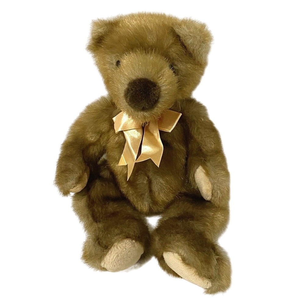 Vtg 90s Ty Classic Baby Ginger‎ Teddy Bear Plush 14" Faux Mink Brown Fur Ribbon